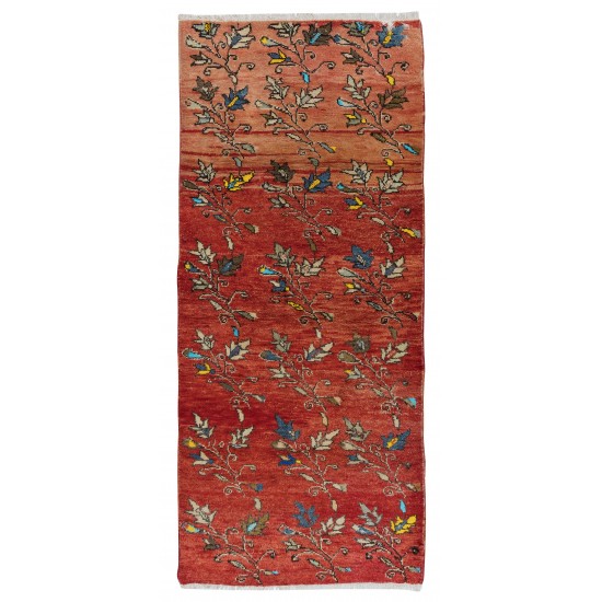 Vintage Handmade Turkish Runner Rug with Colorful Flowers for Hallway Decor