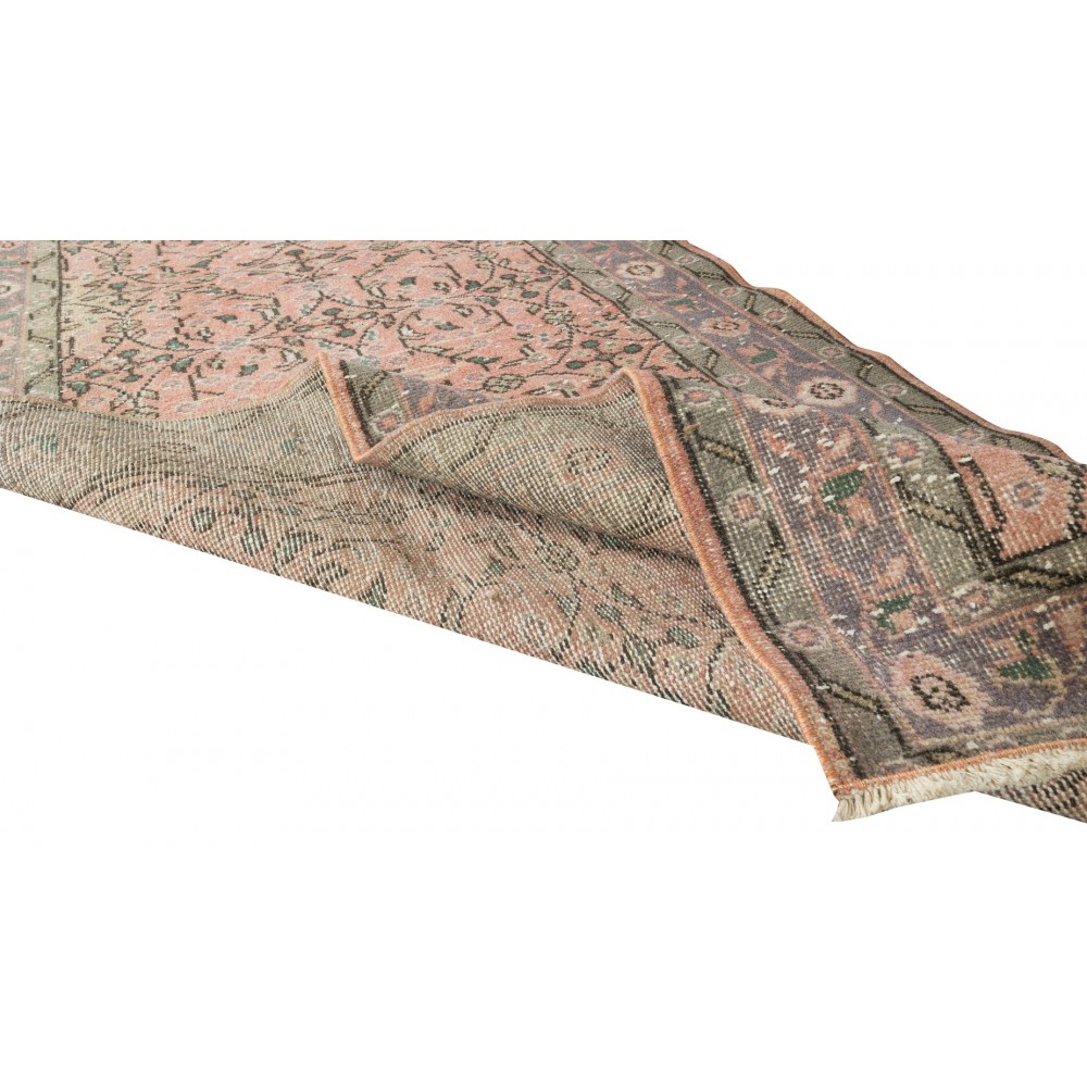 Vintage Handmade Turkish Runner Rug with Floral Design for Hallway Decor