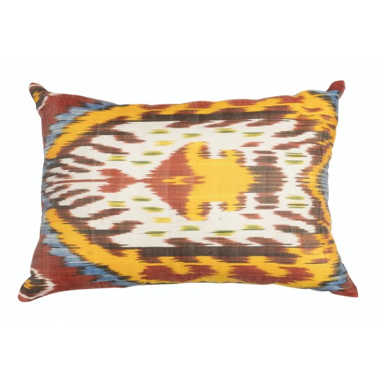 Hand-Woven Colorful Cushion Cover from %100 Cotton IKAT Fabric, Uzbek Pillowcase