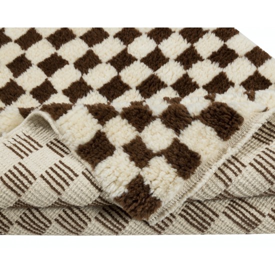 Custom Handmade Checkered Design Tulu Rug in Black, Ivory. All Soft, Cozy Wool Custom Handmade Checkered Design Tulu Rug in Black, Ivory. All Soft, Cozy Wool