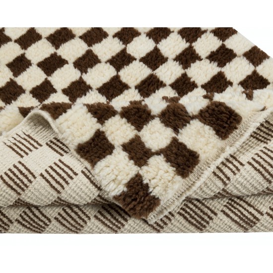 Custom Handmade Checkered Design Tulu Rug in Black, Ivory. All Soft, Cozy Wool