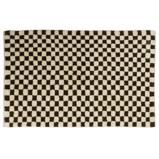 Custom Handmade Checkered Design Tulu Rug in Black, Ivory. All Soft, Cozy Wool