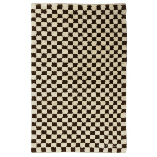 Custom Handmade Checkered Design Tulu Rug in Black, Ivory. All Soft, Cozy Wool Custom Handmade Checkered Design Tulu Rug in Black, Ivory. All Soft, Cozy Wool