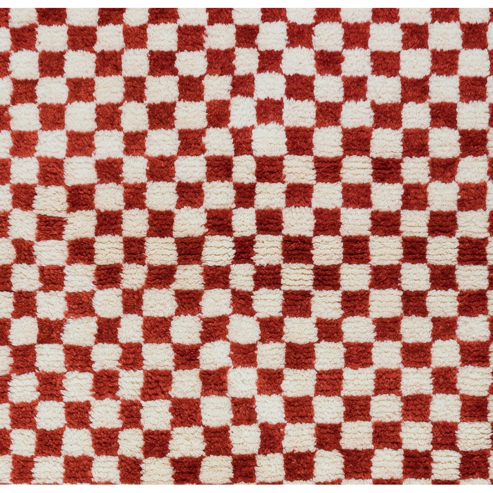Custom Handmade Checkered Design Tulu Rug in Red, Ivory. All Soft, Cozy Wool