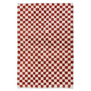 Custom Handmade Checkered Design Tulu Rug in Red, Ivory. All Soft, Cozy Wool