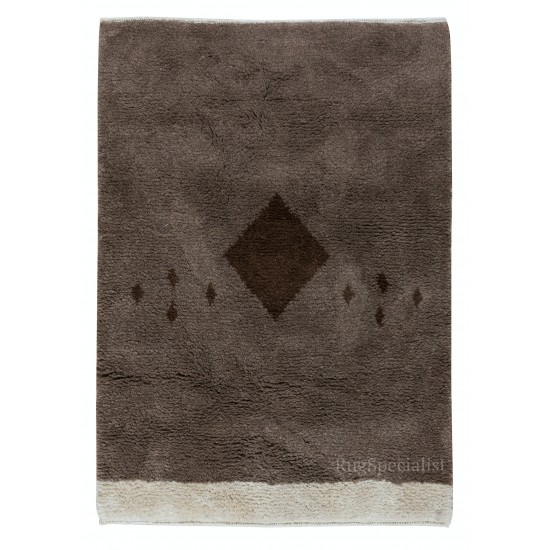Contemporary Hand Knotted Tulu Rug in Brown & Beige. 100% Un-Dyed Wool. New Shaggy Carpet Made-to-Order, Customizable