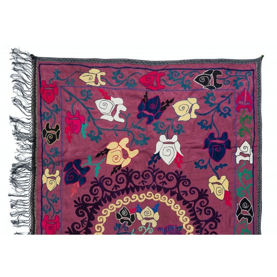 Hand Embroidered Bedspread, Vintage Suzani Tapestry, Uzbek Throw