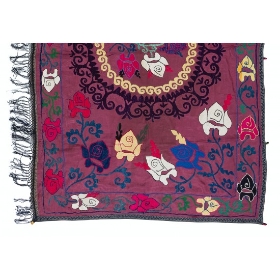 Hand Embroidered Bedspread, Vintage Suzani Tapestry, Uzbek Throw