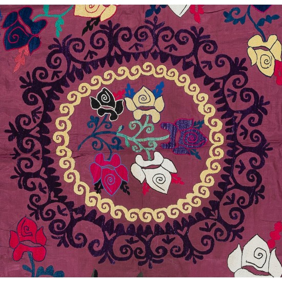 Hand Embroidered Bedspread, Vintage Suzani Tapestry, Uzbek Throw