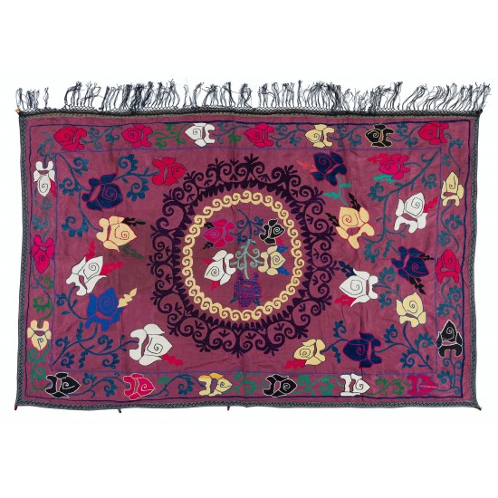 Hand Embroidered Bedspread, Vintage Suzani Tapestry, Uzbek Throw