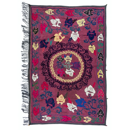 Hand Embroidered Bedspread, Vintage Suzani Tapestry, Uzbek Throw