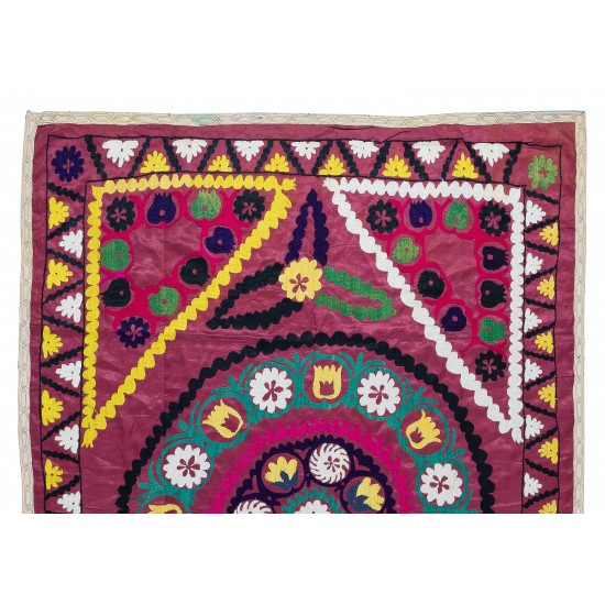 Authentic Hand Embroidered Cotton Bedspread, Vintage Suzani Tapestry, Uzbek Wall Hanging