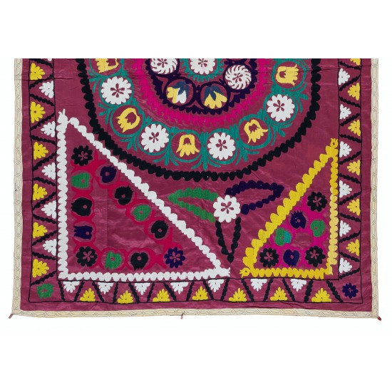 Authentic Hand Embroidered Cotton Bedspread, Vintage Suzani Tapestry, Uzbek Wall Hanging