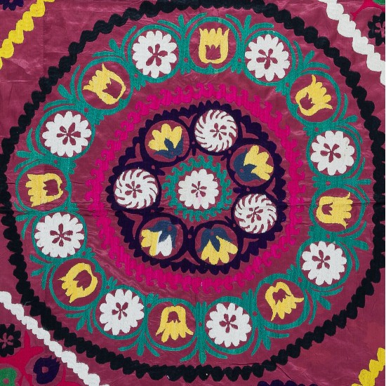 Authentic Hand Embroidered Cotton Bedspread, Vintage Suzani Tapestry, Uzbek Wall Hanging