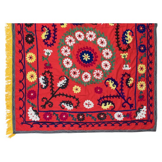 Authentic Hand Embroidered Cotton Bedspread, Vintage Suzani Tapestry in Red, Uzbek Wall Hanging Authentic Hand Embroidered Cotton Bedspread, Vintage Suzani Tapestry in Red, Uzbek Wall Hanging