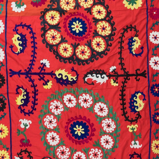 Authentic Hand Embroidered Cotton Bedspread, Vintage Suzani Tapestry in Red, Uzbek Wall Hanging Authentic Hand Embroidered Cotton Bedspread, Vintage Suzani Tapestry in Red, Uzbek Wall Hanging