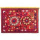 Authentic Hand Embroidered Cotton Bedspread, Vintage Suzani Tapestry in Red, Uzbek Wall Hanging