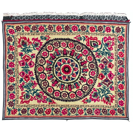 Authentic Hand Embroidered Cotton Bedspread, Vintage Suzani Tapestry, Uzbek Wall Hanging Authentic Hand Embroidered Cotton Bedspread, Vintage Suzani Tapestry, Uzbek Wall Hanging