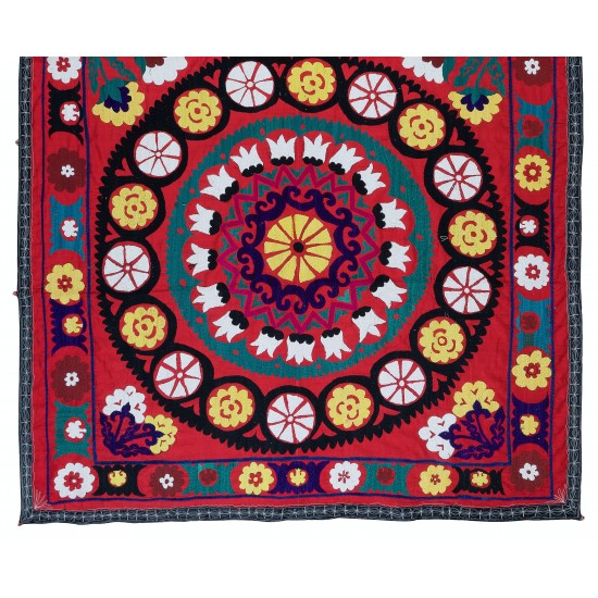 Hand Embroidered Suzani Wall Hanging, Central Asian Table Cover, Vintage 100% Cotton Bed Cover Hand Embroidered Suzani Wall Hanging, Central Asian Table Cover, Vintage 100% Cotton Bed Cover