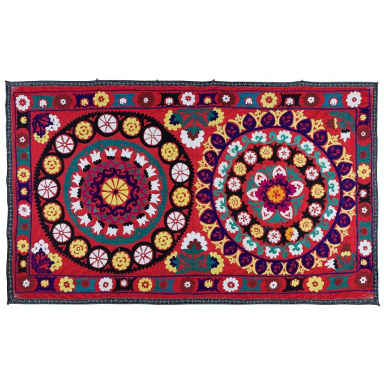 Hand Embroidered Suzani Wall Hanging, Central Asian Table Cover, Vintage 100% Cotton Bed Cover Hand Embroidered Suzani Wall Hanging, Central Asian Table Cover, Vintage 100% Cotton Bed Cover