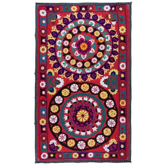 Hand Embroidered Suzani Wall Hanging, Central Asian Table Cover, Vintage 100% Cotton Bed Cover Hand Embroidered Suzani Wall Hanging, Central Asian Table Cover, Vintage 100% Cotton Bed Cover