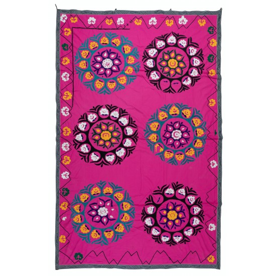 Central Asian Suzani Textile Wall Hanging, Decorative Bedspread, Vintage Embroidered Tapestry