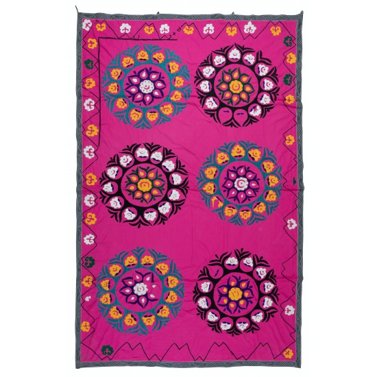 Central Asian Suzani Textile Wall Hanging, Decorative Bedspread, Vintage Embroidered Tapestry Central Asian Suzani Textile Wall Hanging, Decorative Bedspread, Vintage Embroidered Tapestry