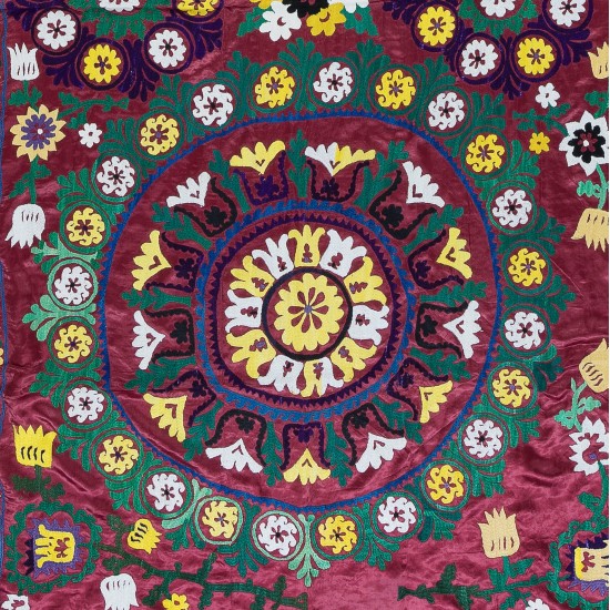 Hand Embroidered Suzani Wall Hanging, Central Asian Table Cover, Vintage 100% Cotton Bed Cover