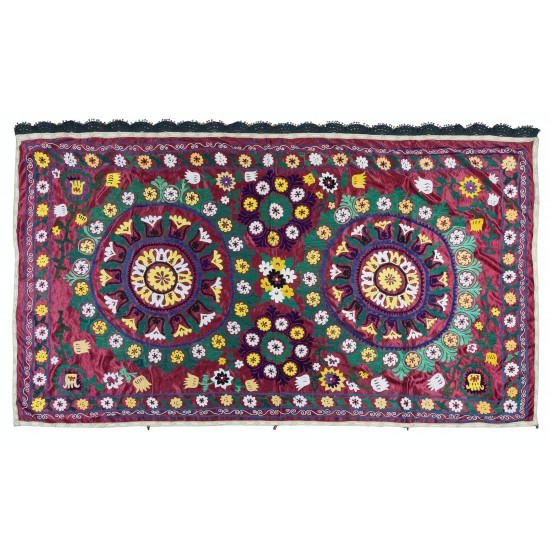 Hand Embroidered Suzani Wall Hanging, Central Asian Table Cover, Vintage 100% Cotton Bed Cover