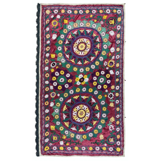 Hand Embroidered Suzani Wall Hanging, Central Asian Table Cover, Vintage 100% Cotton Bed Cover