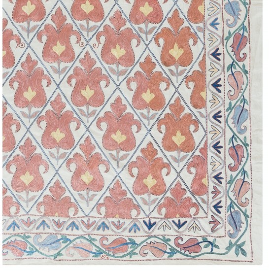 100% Silk Uzbek Wall Hanging, New Handmade Embroidered Bed Cover, Suzani Throw 100% Silk Uzbek Wall Hanging, New Handmade Embroidered Bed Cover, Suzani Throw