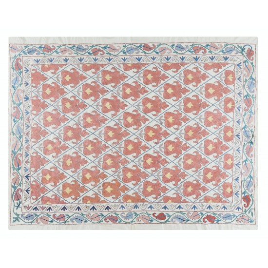 100% Silk Uzbek Wall Hanging, New Handmade Embroidered Bed Cover, Suzani Throw 100% Silk Uzbek Wall Hanging, New Handmade Embroidered Bed Cover, Suzani Throw
