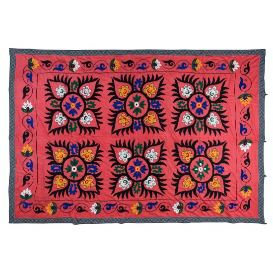 Hand Embroidered Bedspread, Vintage Suzani Tapestry, Uzbek Throw