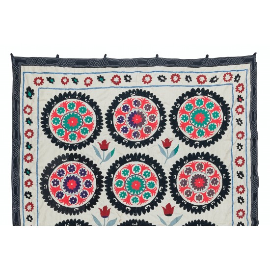 100% Cotton Suzani Bedspread, Hand Embroidered Wall Hanging, Vintage Tapestry 100% Cotton Suzani Bedspread, Hand Embroidered Wall Hanging, Vintage Tapestry