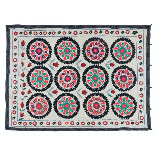 100% Cotton Suzani Bedspread, Hand Embroidered Wall Hanging, Vintage Tapestry