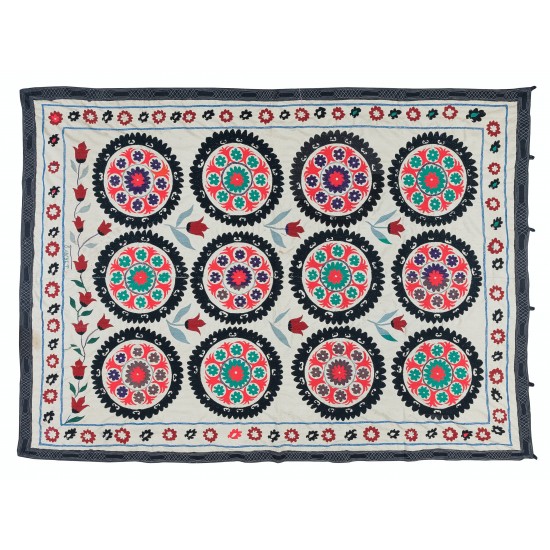 100% Cotton Suzani Bedspread, Hand Embroidered Wall Hanging, Vintage Tapestry 100% Cotton Suzani Bedspread, Hand Embroidered Wall Hanging, Vintage Tapestry