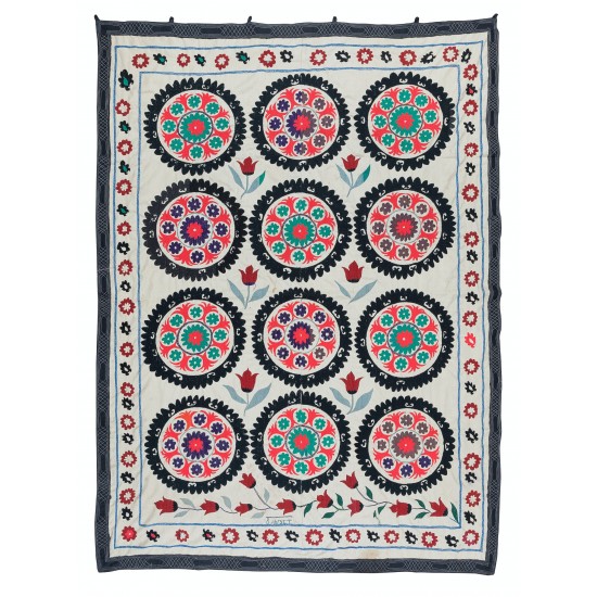 100% Cotton Suzani Bedspread, Hand Embroidered Wall Hanging, Vintage Tapestry 100% Cotton Suzani Bedspread, Hand Embroidered Wall Hanging, Vintage Tapestry