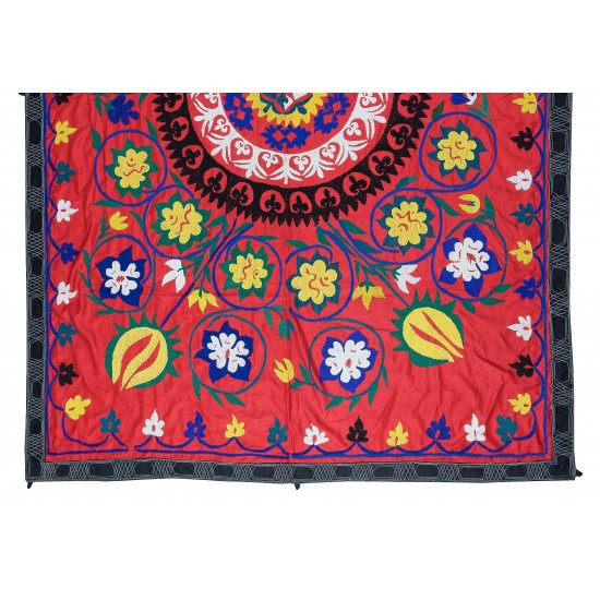 Hand Embroidered Suzani Wall Hanging, Central Asian Table Cover, Vintage 100% Cotton Bed Cover Hand Embroidered Suzani Wall Hanging, Central Asian Table Cover, Vintage 100% Cotton Bed Cover