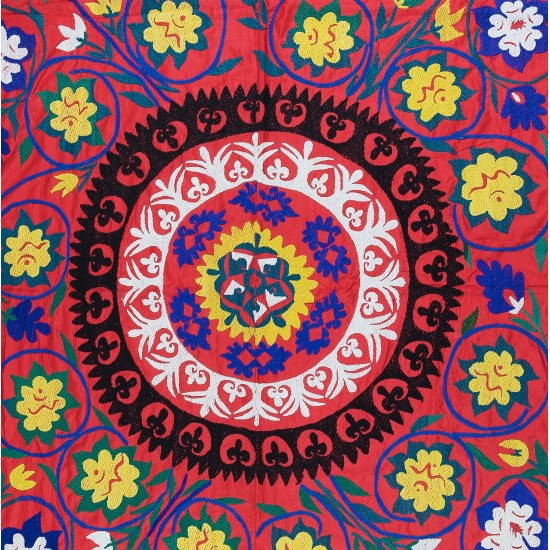 Hand Embroidered Suzani Wall Hanging, Central Asian Table Cover, Vintage 100% Cotton Bed Cover Hand Embroidered Suzani Wall Hanging, Central Asian Table Cover, Vintage 100% Cotton Bed Cover