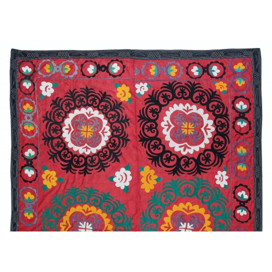 Embroidered Cotton Wall Hanging, Suzani Needlework Bed Cover, Wall Decor Fabric Embroidered Cotton Wall Hanging, Suzani Needlework Bed Cover, Wall Decor Fabric