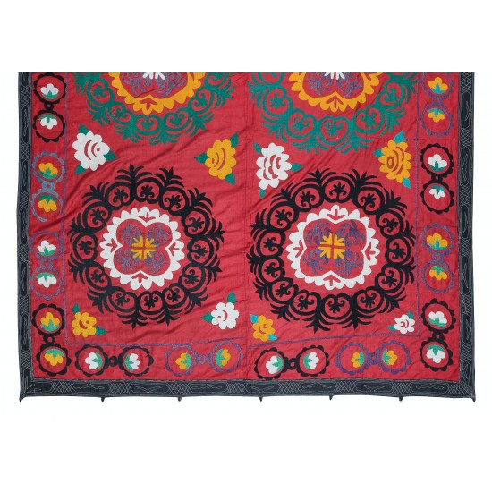 Embroidered Cotton Wall Hanging, Suzani Needlework Bed Cover, Wall Decor Fabric Embroidered Cotton Wall Hanging, Suzani Needlework Bed Cover, Wall Decor Fabric