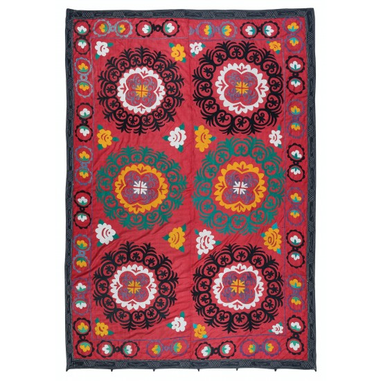 Embroidered Cotton Wall Hanging, Suzani Needlework Bed Cover, Wall Decor Fabric Embroidered Cotton Wall Hanging, Suzani Needlework Bed Cover, Wall Decor Fabric