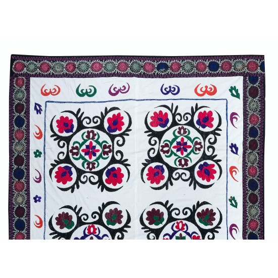 Decorative Suzani Textile Throw Made of Cotton, Hand Embroidered Wall Hanging, Vintage Tapestry Decorative Suzani Textile Throw Made of Cotton, Hand Embroidered Wall Hanging, Vintage Tapestry