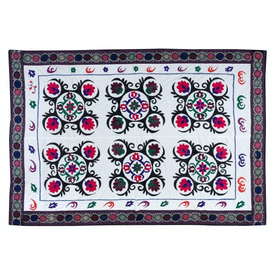 Decorative Suzani Textile Throw Made of Cotton, Hand Embroidered Wall Hanging, Vintage Tapestry Decorative Suzani Textile Throw Made of Cotton, Hand Embroidered Wall Hanging, Vintage Tapestry