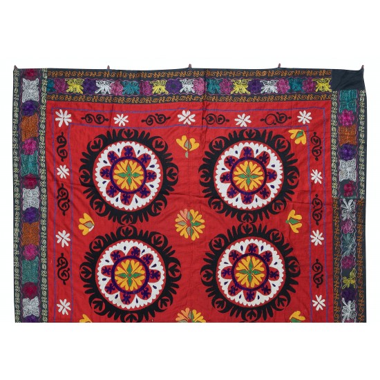 Central Asian Suzani Textile Wall Hanging, Decorative Bedspread, Vintage Embroidered Tapestry