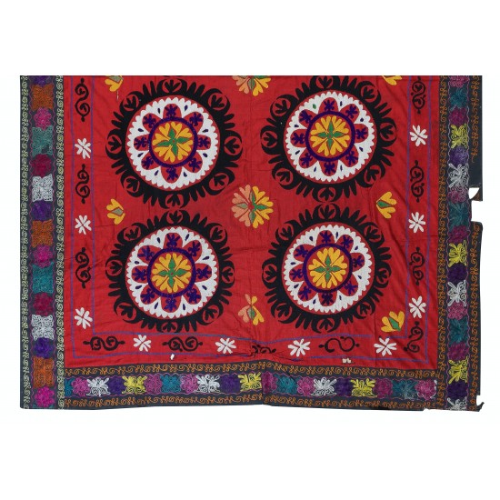 Central Asian Suzani Textile Wall Hanging, Decorative Bedspread, Vintage Embroidered Tapestry