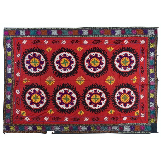 Central Asian Suzani Textile Wall Hanging, Decorative Bedspread, Vintage Embroidered Tapestry