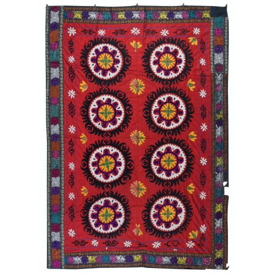 Central Asian Suzani Textile Wall Hanging, Decorative Bedspread, Vintage Embroidered Tapestry