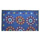 100% Cotton Suzani Bedspread, Hand Embroidered Wall Hanging, Vintage Tapestry in Blue