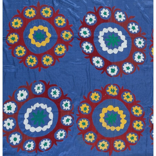 100% Cotton Suzani Bedspread, Hand Embroidered Wall Hanging, Vintage Tapestry in Blue 100% Cotton Suzani Bedspread, Hand Embroidered Wall Hanging, Vintage Tapestry in Blue
